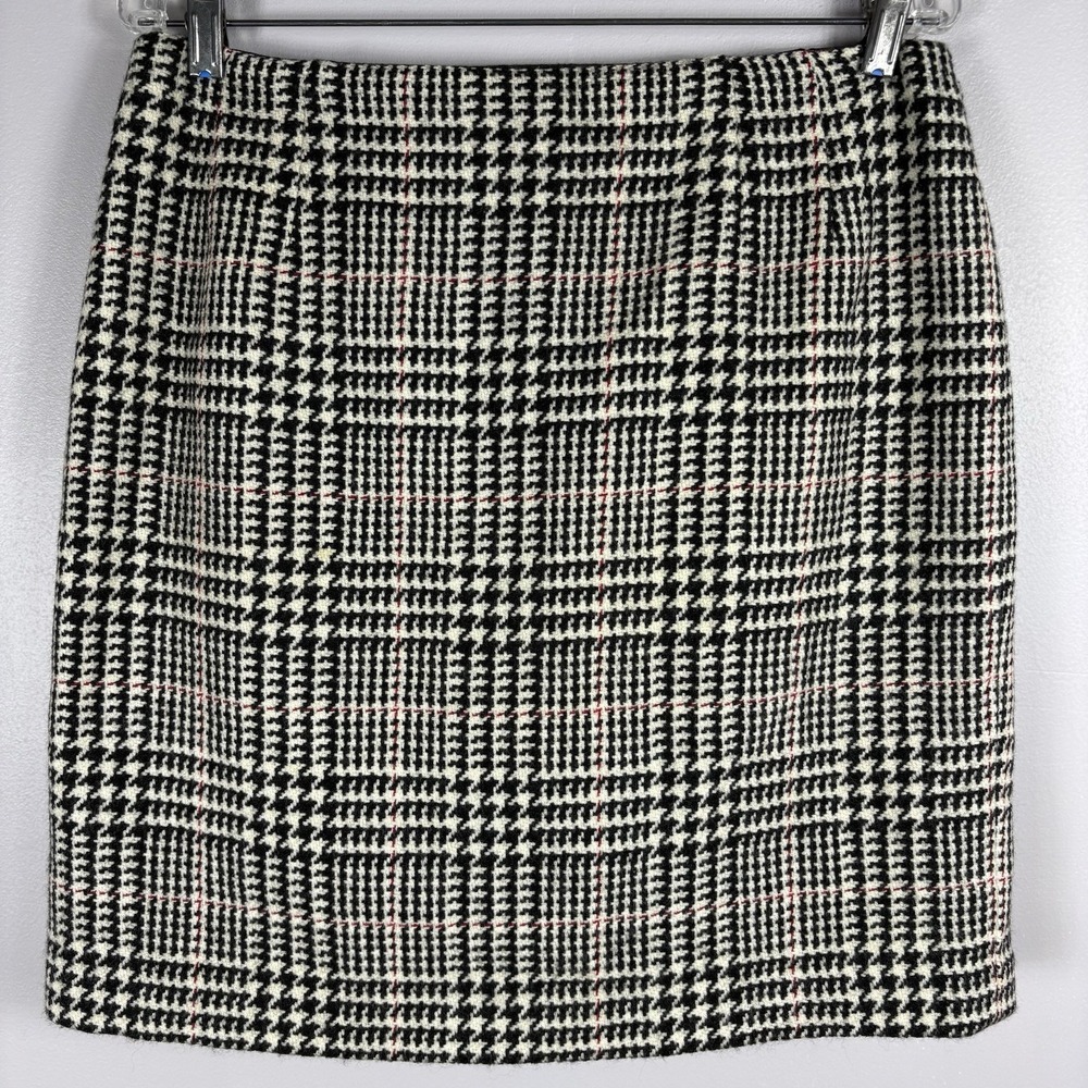 Talbots Women's 14 Black White Houndstooth Zip Back Lined 100% Wool A Line Skirt